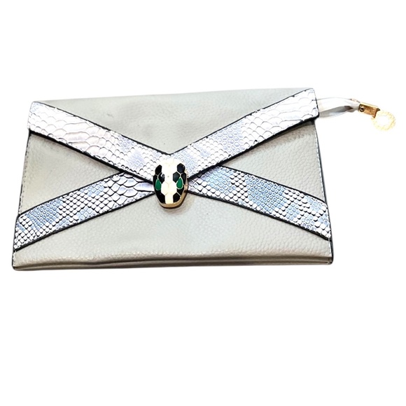 Faux‎ Snake Skin Gray Evening Clutch Purse Handbag Zip Pouch, NWOT - Picture 1 of 11